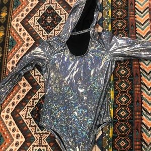 Metallic silver bodysuit